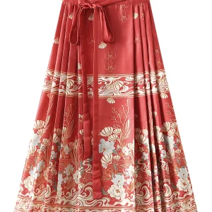 Print Pleated Tie Up Long  Skirt