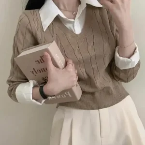 Knitted  V-Neck Pullover