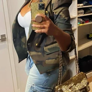 Camouflage Printed Double Breasted Jacket,