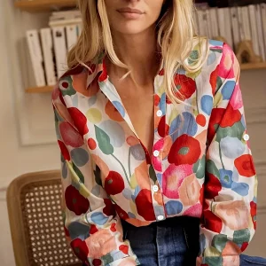 three-quarter-sleeve shirt floral print