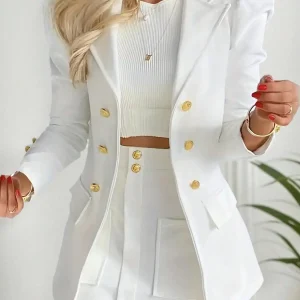 New women's two-piece suit jacket, elegant solid color long sleeved suit jacket and mini skirt, women's clothing,