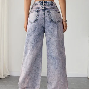 High Waist  Acid Wash Denim Wide Leg Jeans