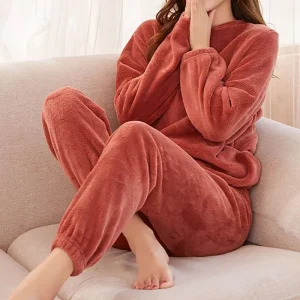 Coral Velvet Pajama Set Loose Fitting