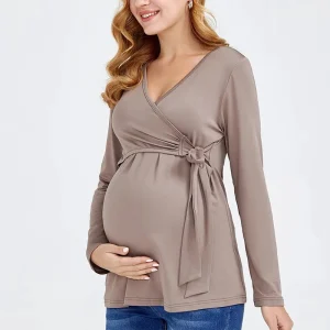 Maternity Blouse Long Sleeve V-neck Breastfeeding Shirt